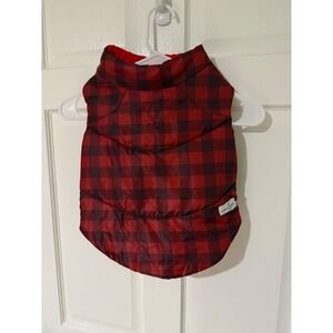 Lucy & Co Red Buffalo Plaid Reversible Dog Puffer Vest Large Zipper Back Coat